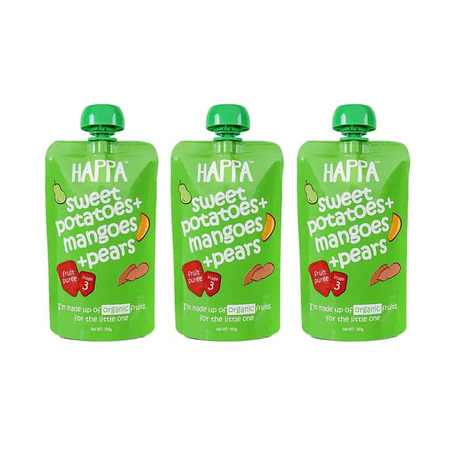 Happa Organic Sweet Potato with Mango and Pear Puree, Stage 3, 8 Months+ 100g Each (Pack of 3)