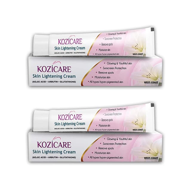 Kozicare Skin Lightening Cream with Kojic Acid, Arbutin, Glutathione | All Types Hyper Pigmented Skin, Remove Spots- 15g (Pack of 2)