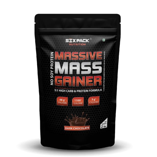 Six Pack Nutrition Massive Mass Gainer Whey Protein Powder Dark Chocolate Flavour 2lbs
