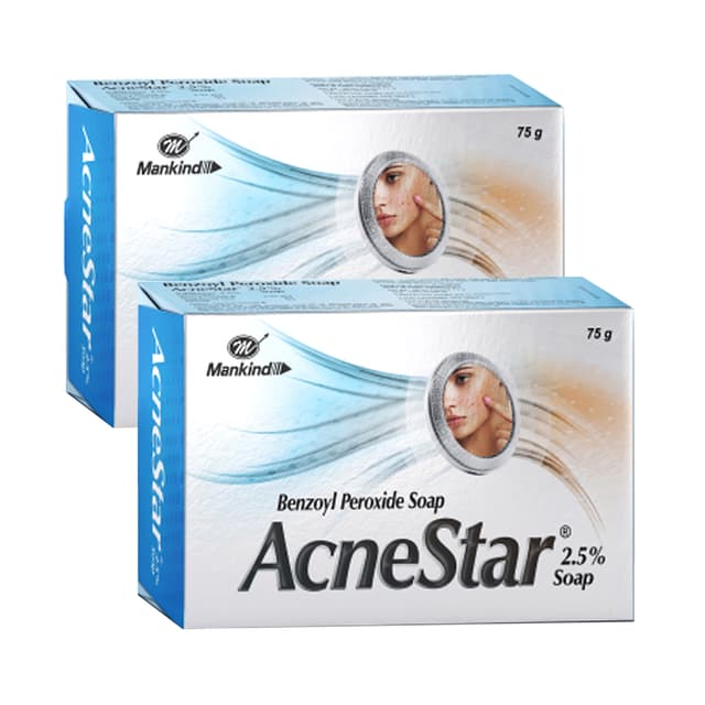 Mankind AcneStar Soap 75g (Pack of 2) – Benzoyl Peroxide Soap Bar for Acne