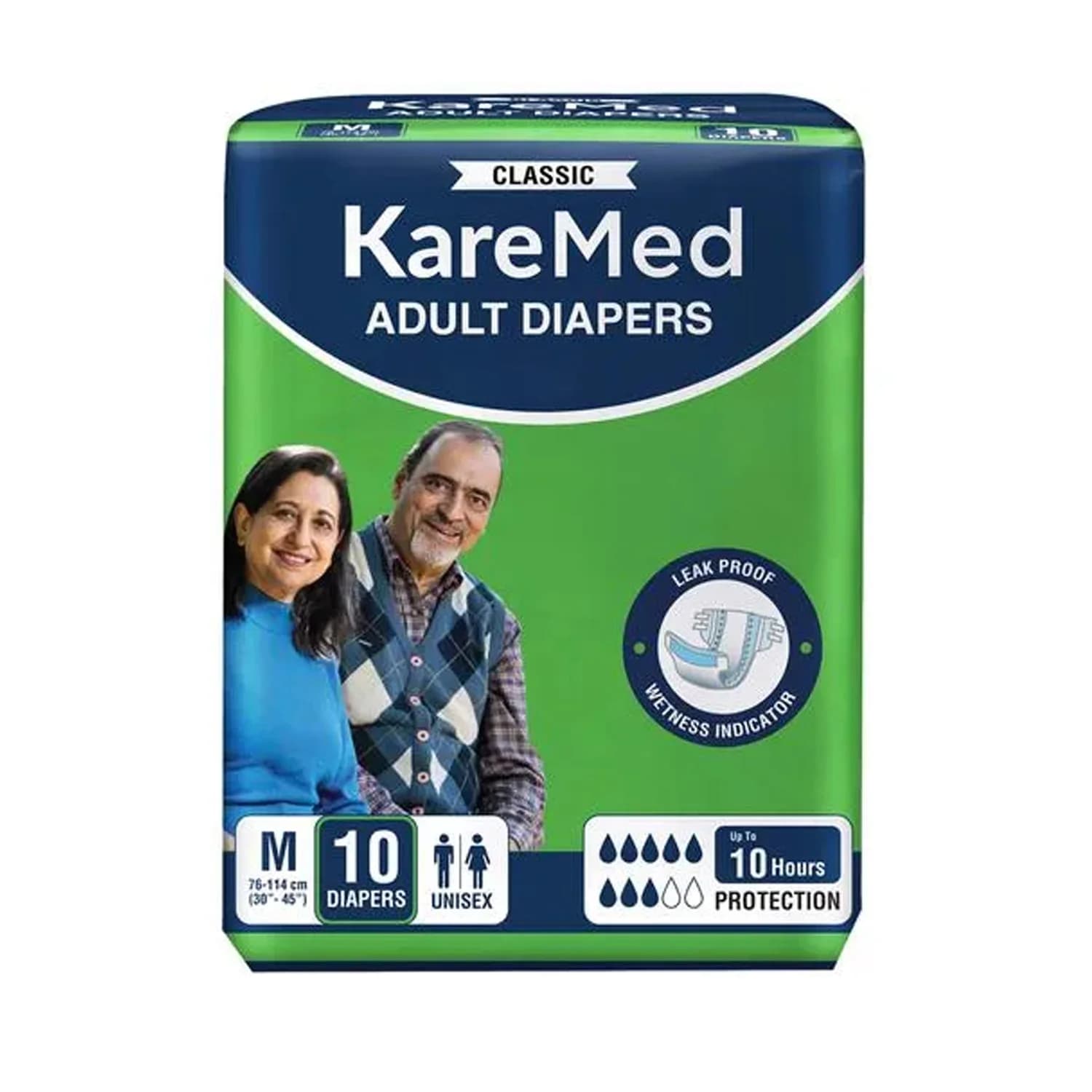Kare Med Classic Adult Diapers, Tape Style, 10 Hours Protection Medium 30- 45 Inches (10 Diapers)
