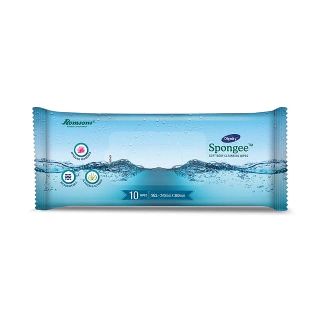 Romsons Dignity Spongee Soft Body Cleansing Wipes -10 Wipes/Pack