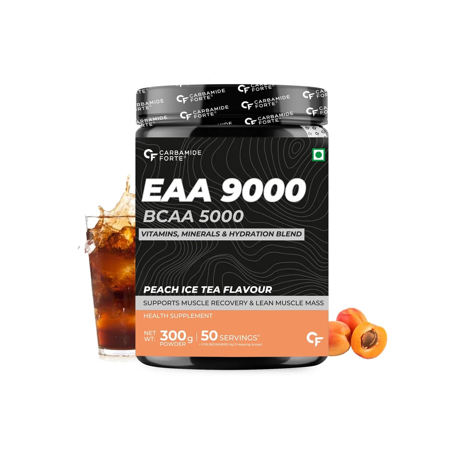 Carbamide Forte EAA9000 BCAA 5000 with Vitamins, Minerals and Hydration Blend Powder for Lean Body Mass Peach Iced Tea Flavour (300g)