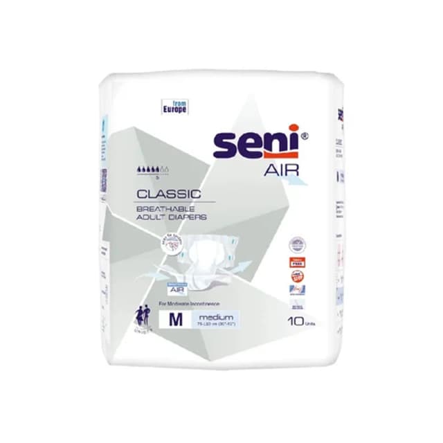 Seni Air Classic Skin Friendly / Breathable Adult Diapers Medium 75-110cm (10 Pieces)
