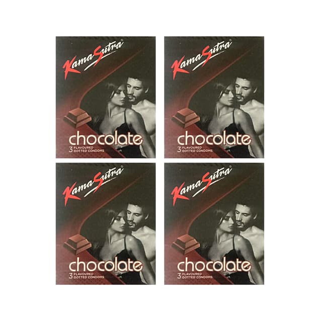 Kamasutra Chocolate Flavoured Dotted Condoms (3 condoms in 1 Pack) - Pack of 4