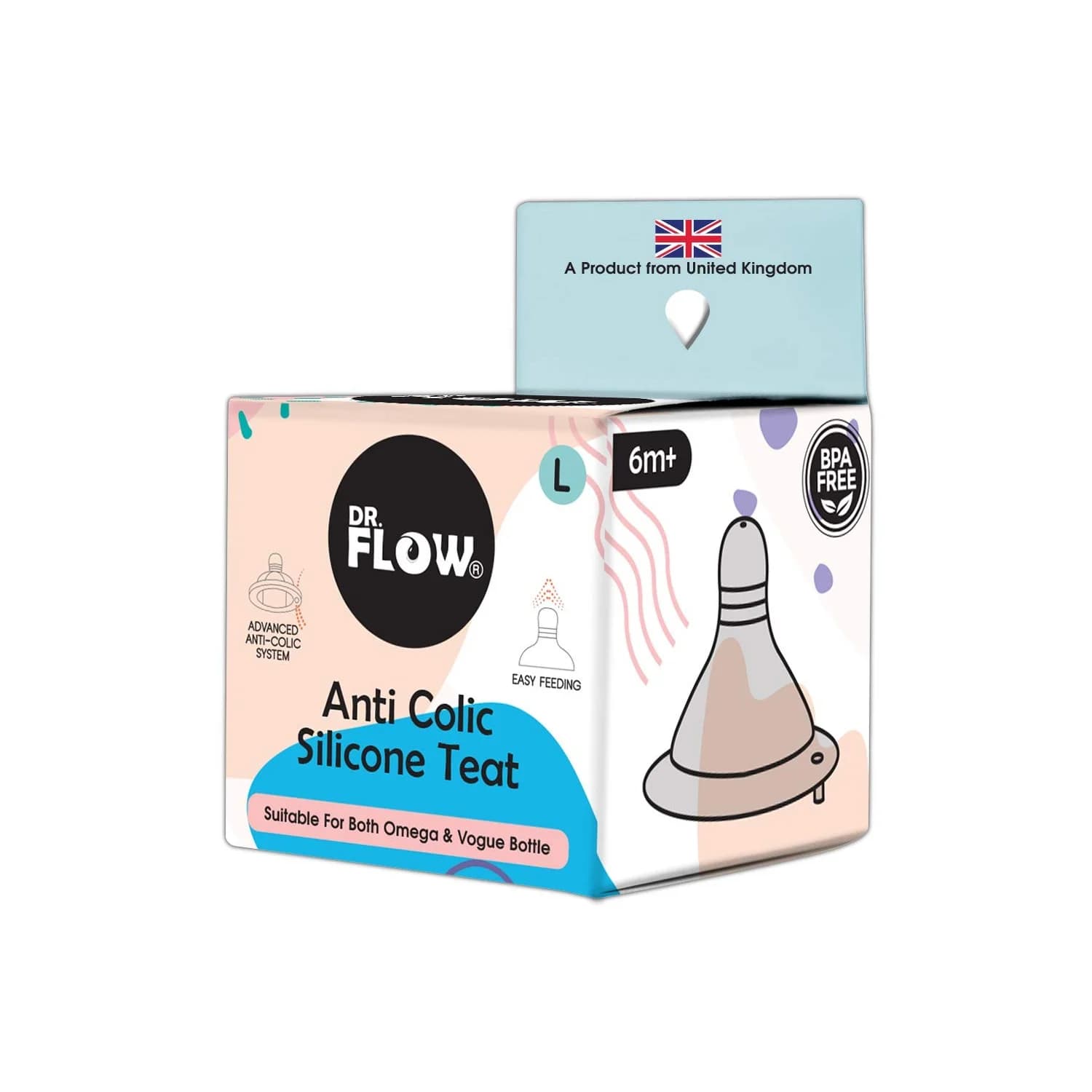 Dr.Flow Anti-Colic Silicone Teat for Babies from 6+ Months (Large)