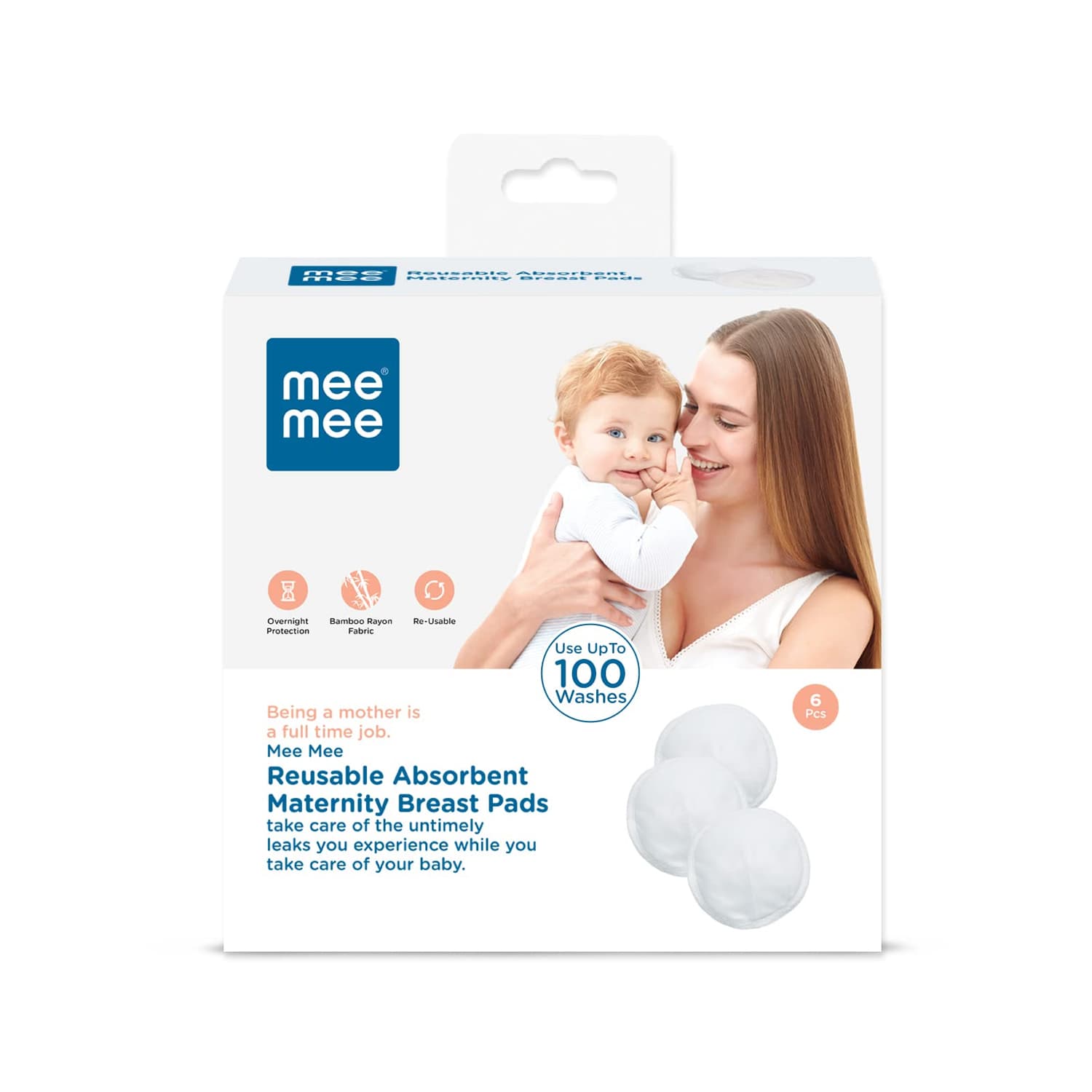 Mee Mee Reusable Absorbent Maternity Breast Pads- Bamboo Rayon Fabric (Pack of 6)