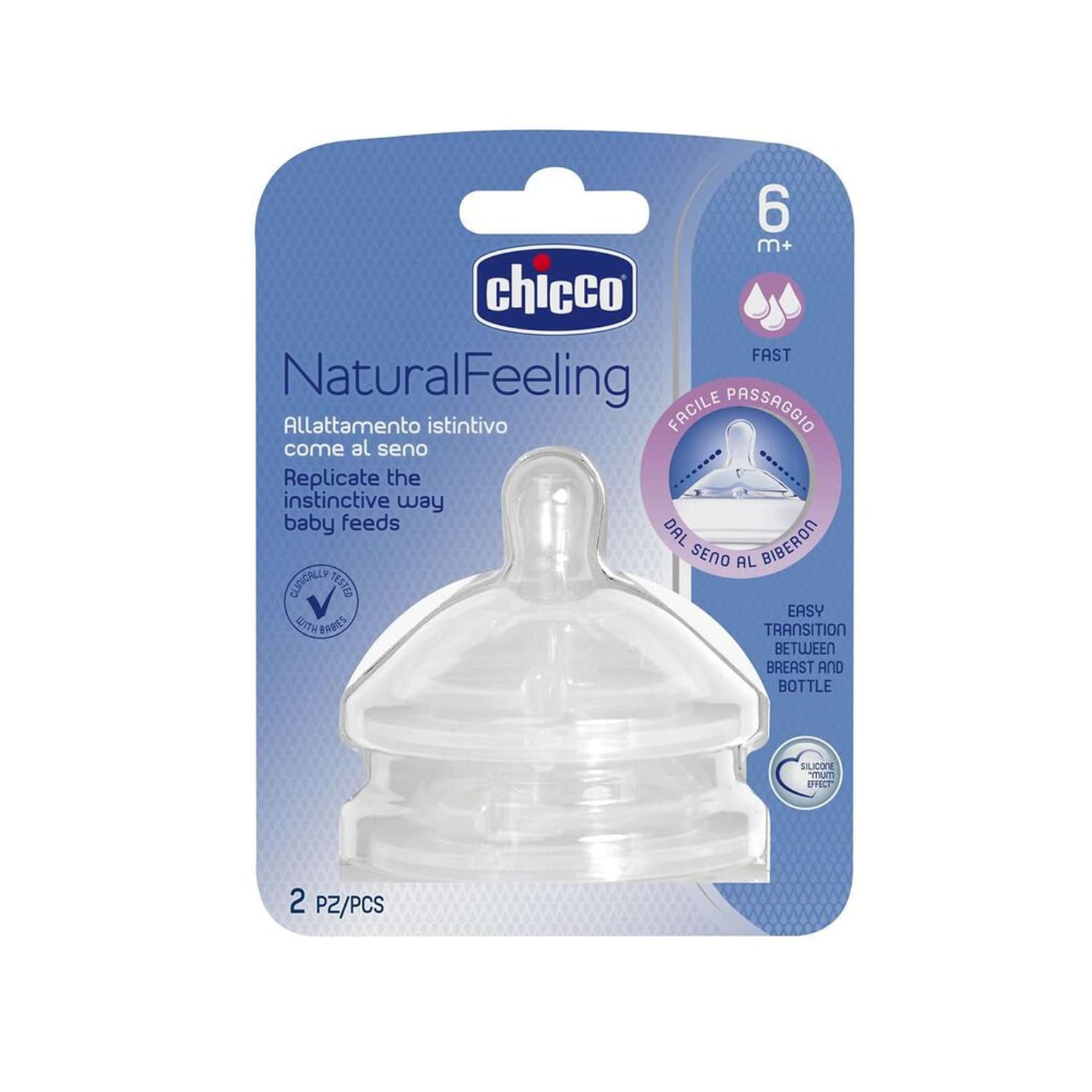 Chicco NaturalFeeling 6M+ Fast Flow Teats (Pack of 2Pcs)