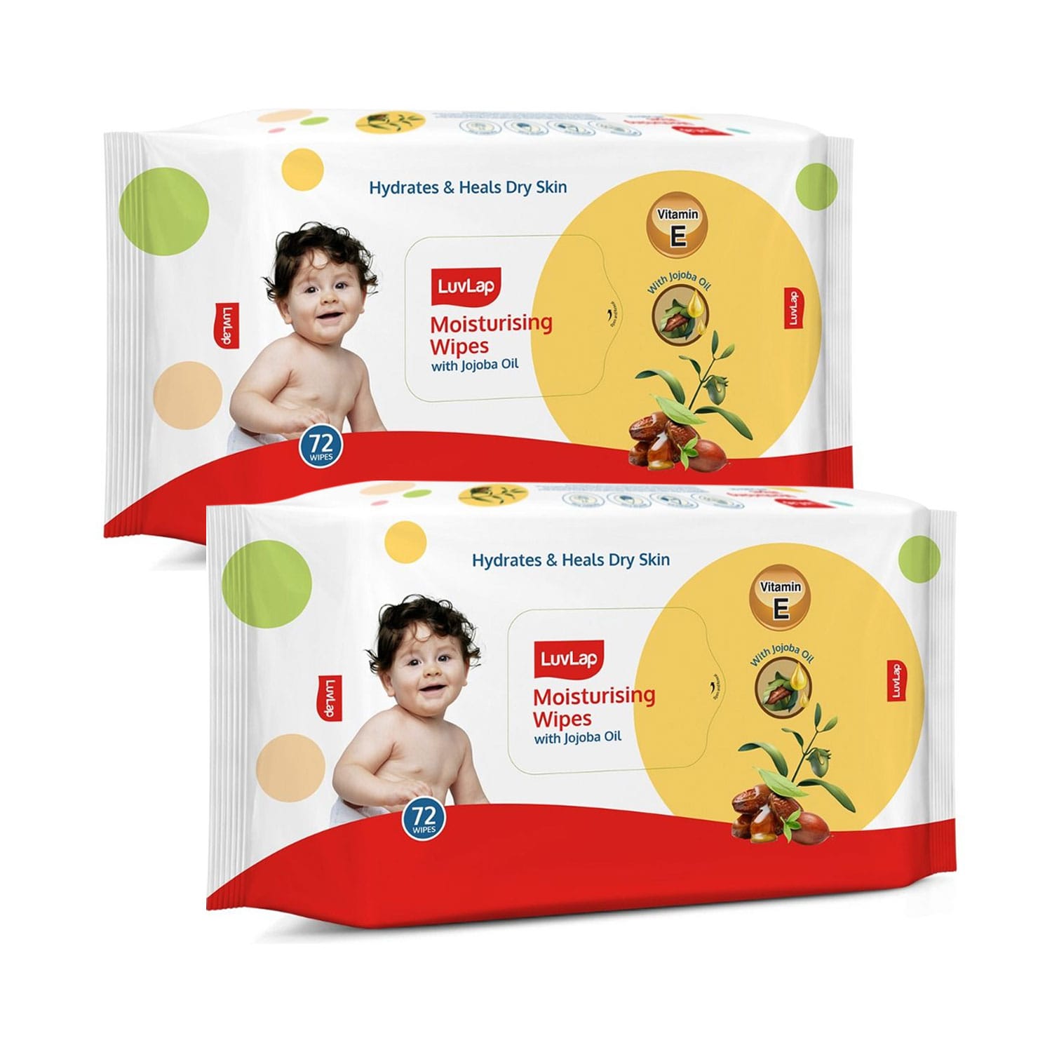 LuvLap Jojoba Oil Baby Wipes - 72pcs (Pack of 2)