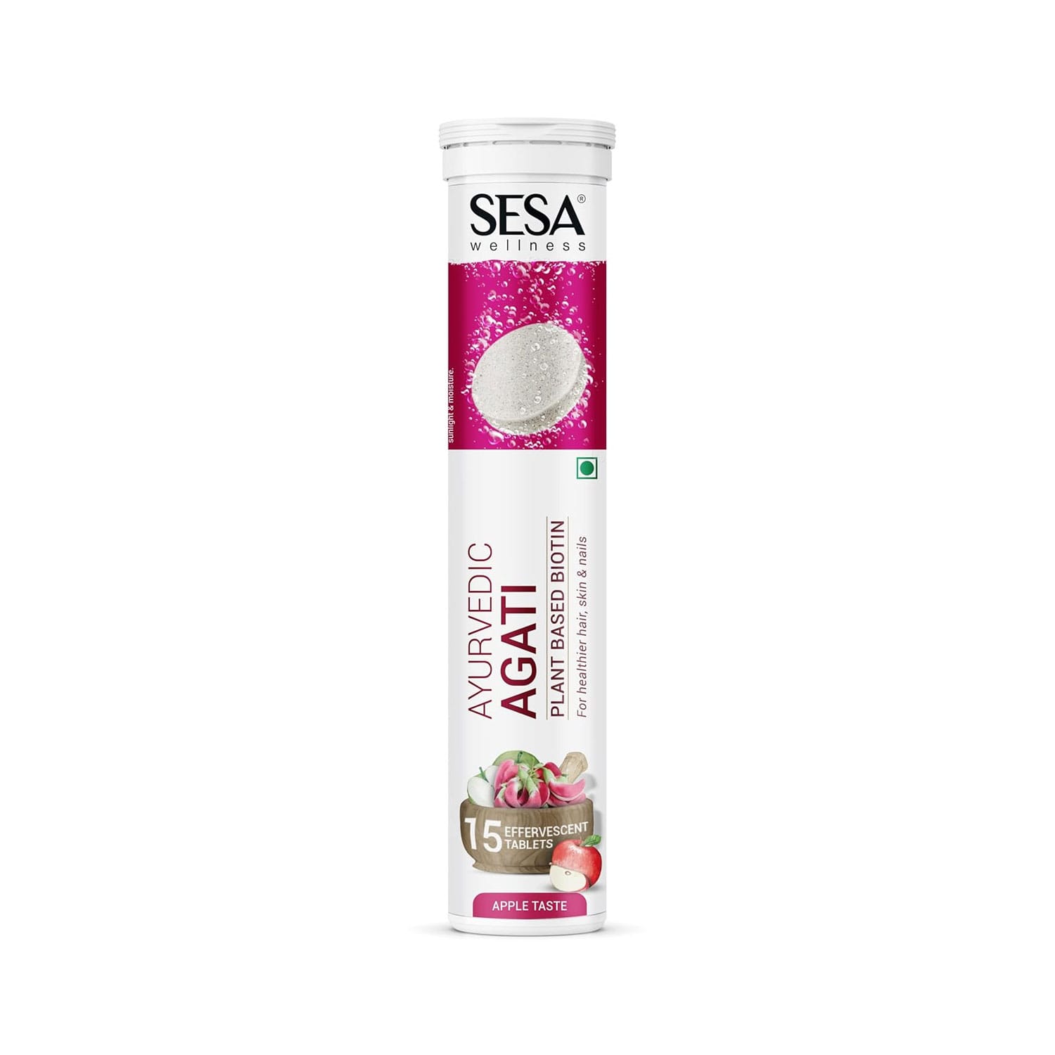 Sesa Ayurvedic Agati Plant Based Biotin Effervescent Tablets Apple Flavour (15 Tablets)