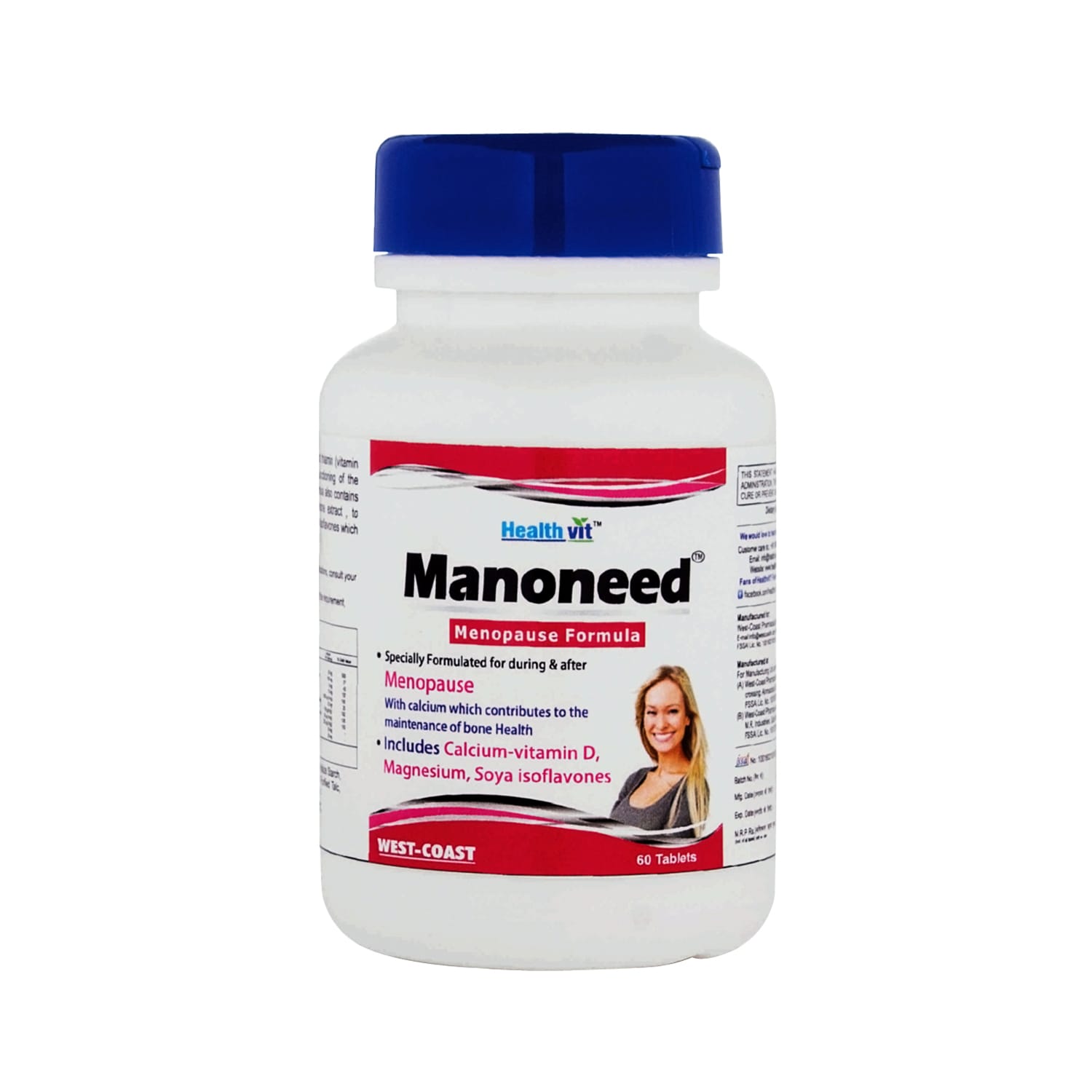 Healthvit Manoneed Menopause Formula For Women 60 Tablets (Calcium - Vitamin D, Magnesium,Soya isoflavones)