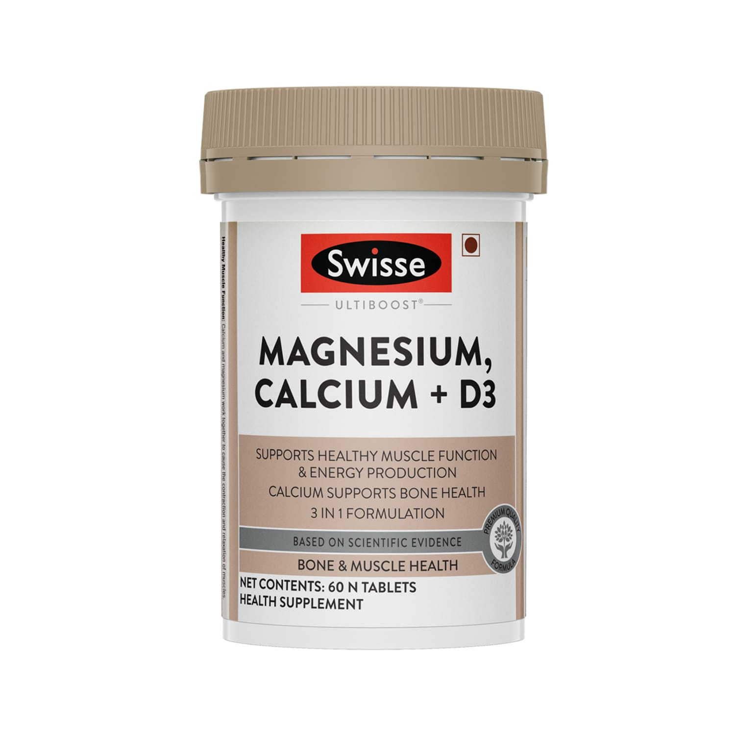 Swisse Magnesium, Calcium + D3 For Muscle Recovery, Bone Health & Immunity- 60 Tablets