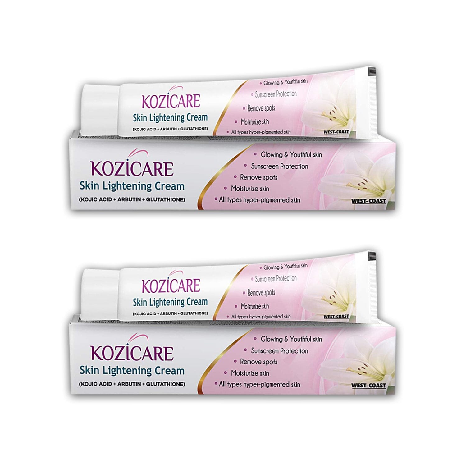 Kozicare Skin Lightening Cream with Kojic Acid, Arbutin, Glutathione | All Types Hyper Pigmented Skin, Remove Spots- 15g (Pack of 2)