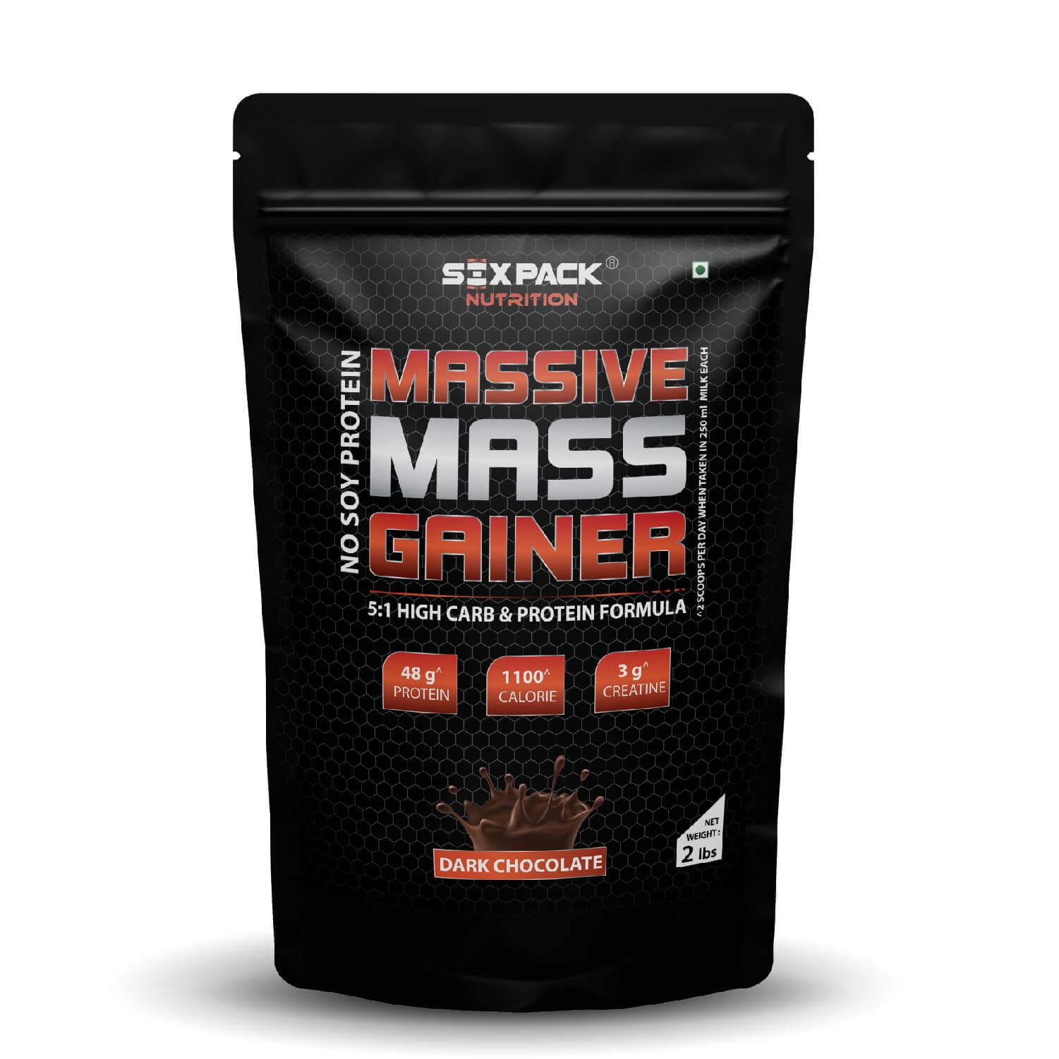Six Pack Nutrition Massive Mass Gainer Whey Protein Powder Dark Chocolate Flavour 2lbs