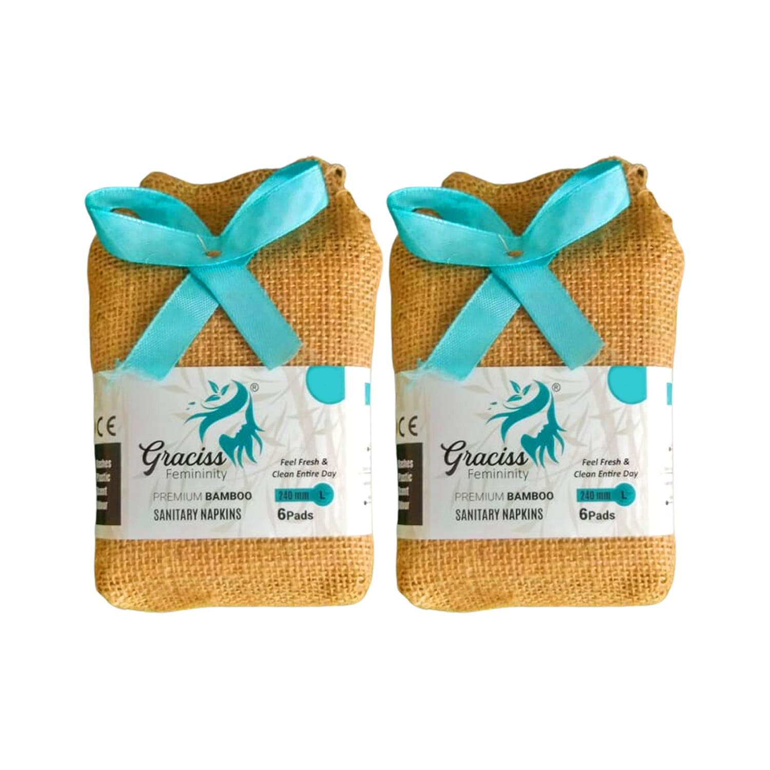 Graciss Femininity Premium Bamboo Sanitary Napkins Large - 6 Pads (Pack of 2)