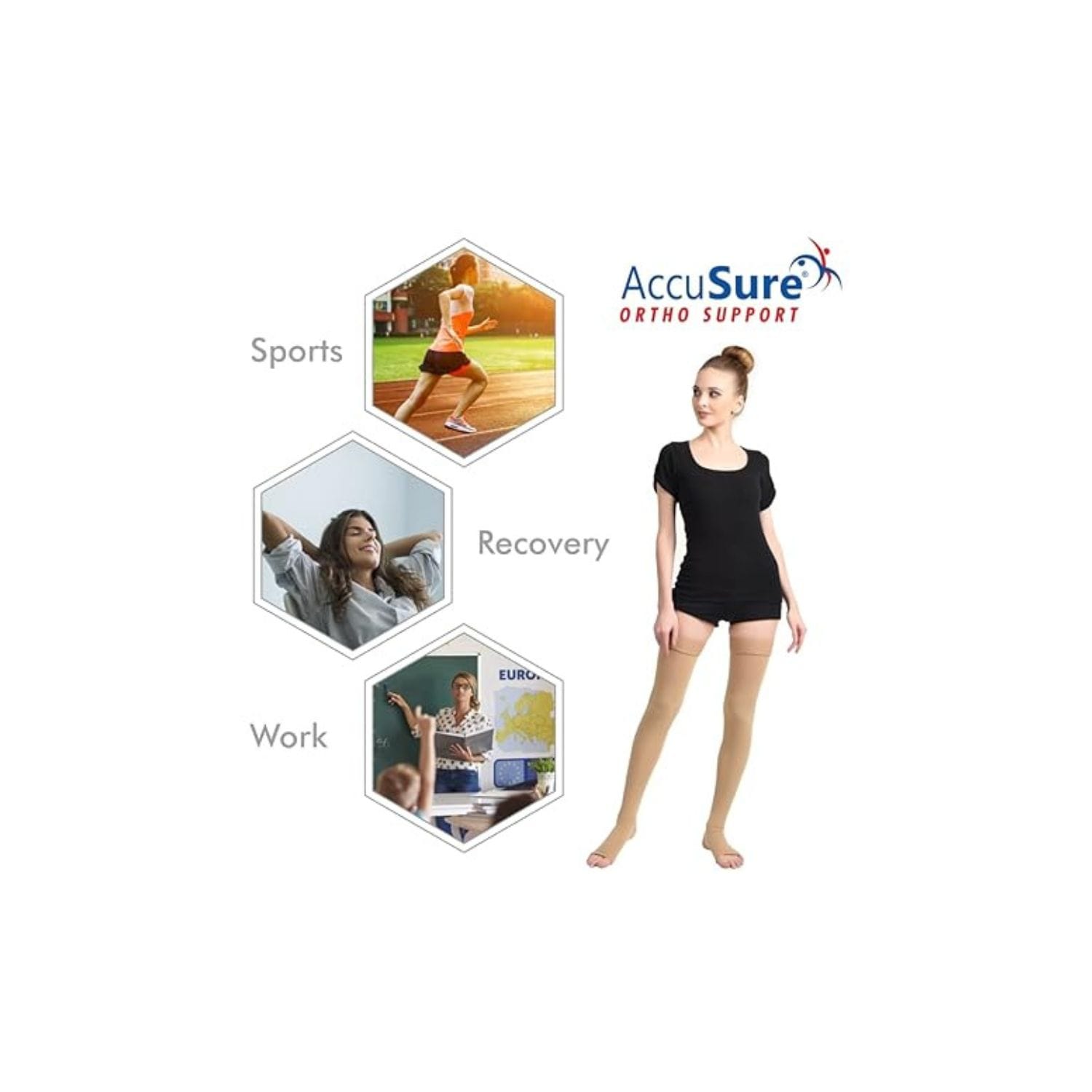 Accusure Medical Compression Stocking Class II Thigh Length (Large) K16
