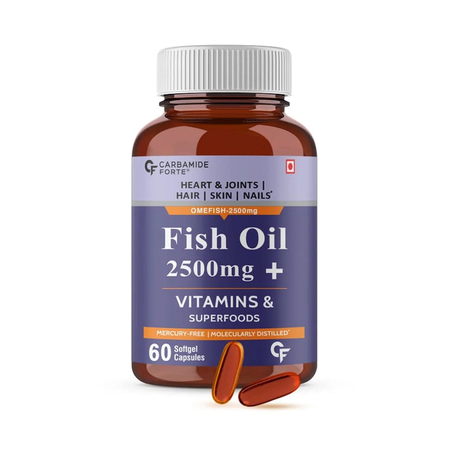 Carbamide Forte Fish Oil 2500 mg Capsules with Vitamins + Superfoods for Heart, Joint, Hair, Nail and Skin (60 Capsules)