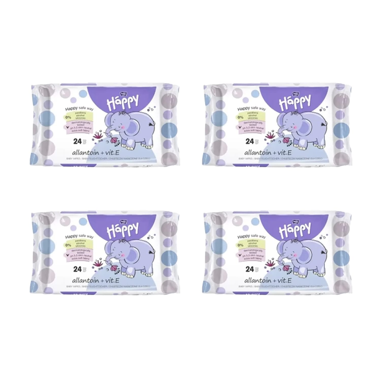 Bella Baby Happy Wet Wipes with Allantoin and Vitamin-E (24 Pieces) - Pack of 4