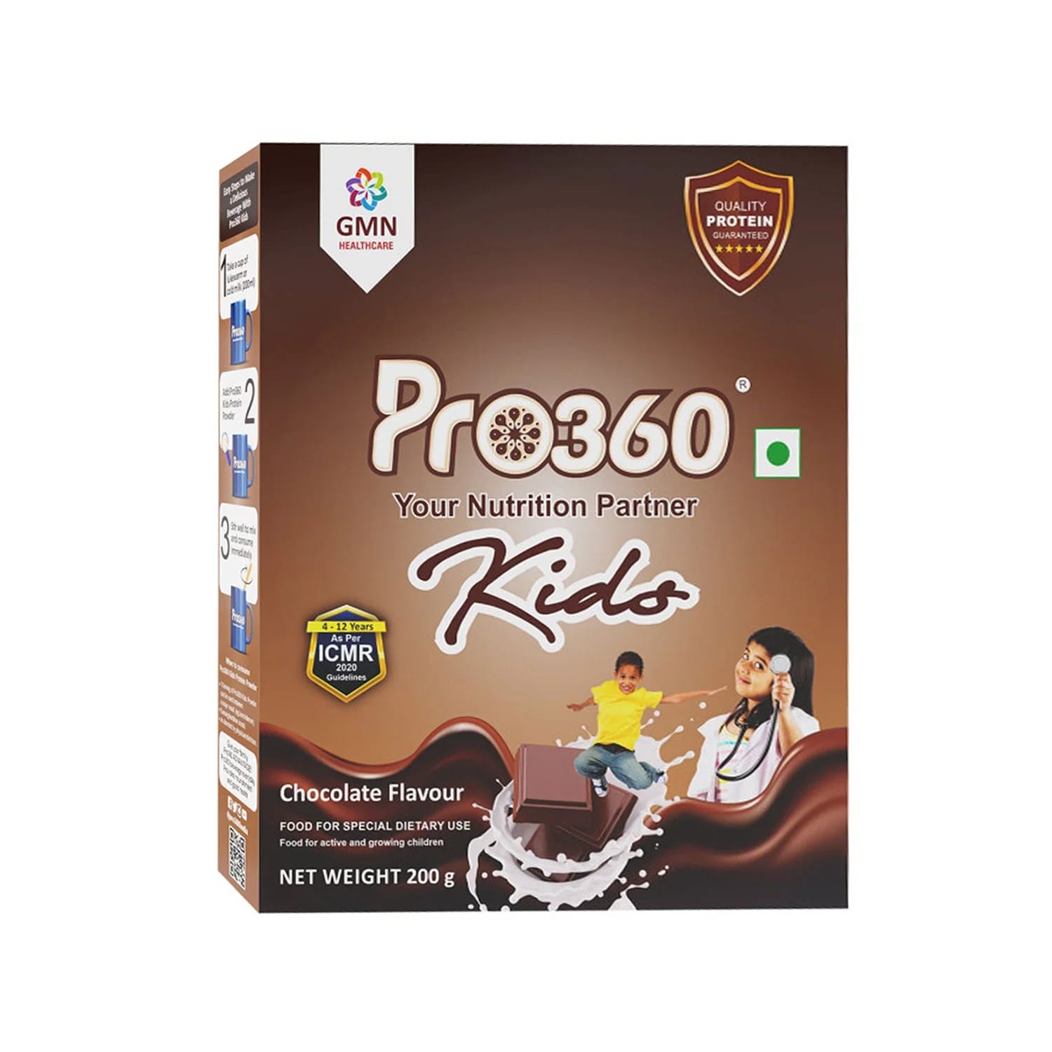 GMN Pro360 Kids Nutrition Powder Chocolate Flavour for 4-12 Years (200g Refill Pack)