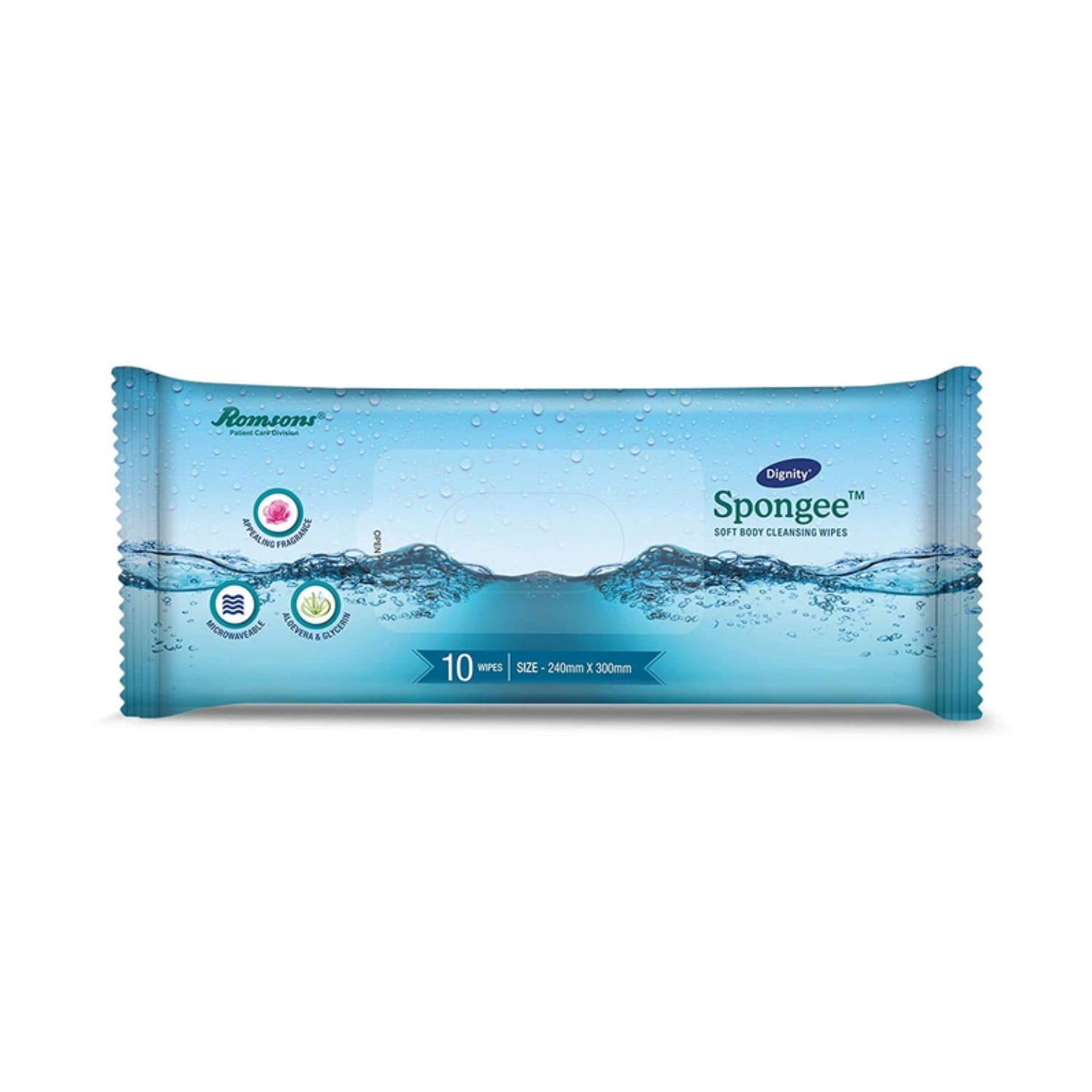 Romsons Dignity Spongee Soft Body Cleansing Wipes -10 Wipes/Pack