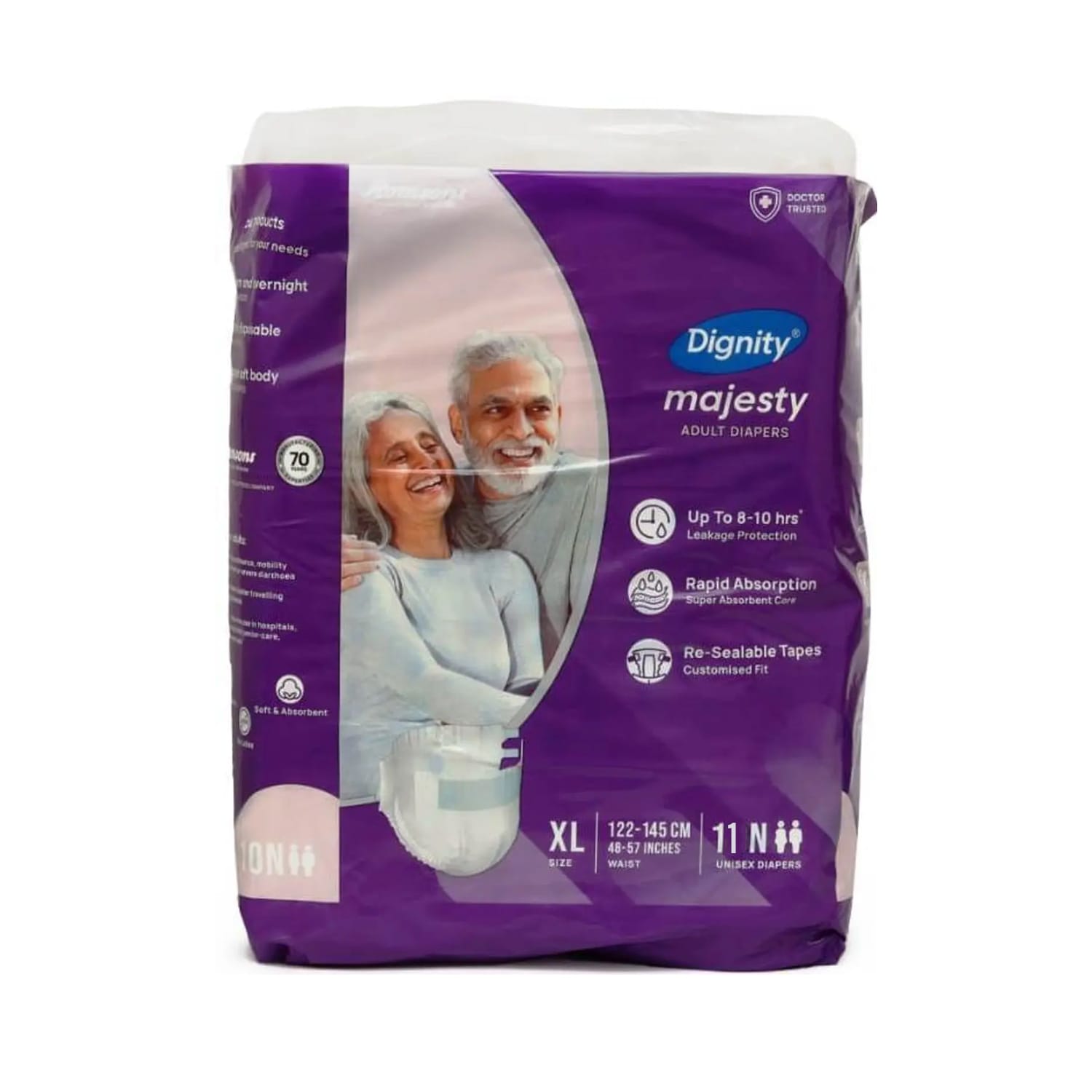 Romsons Dignity Majesty Adult Diaper XL Waist Size 48-57 Inches (11 Diapers)