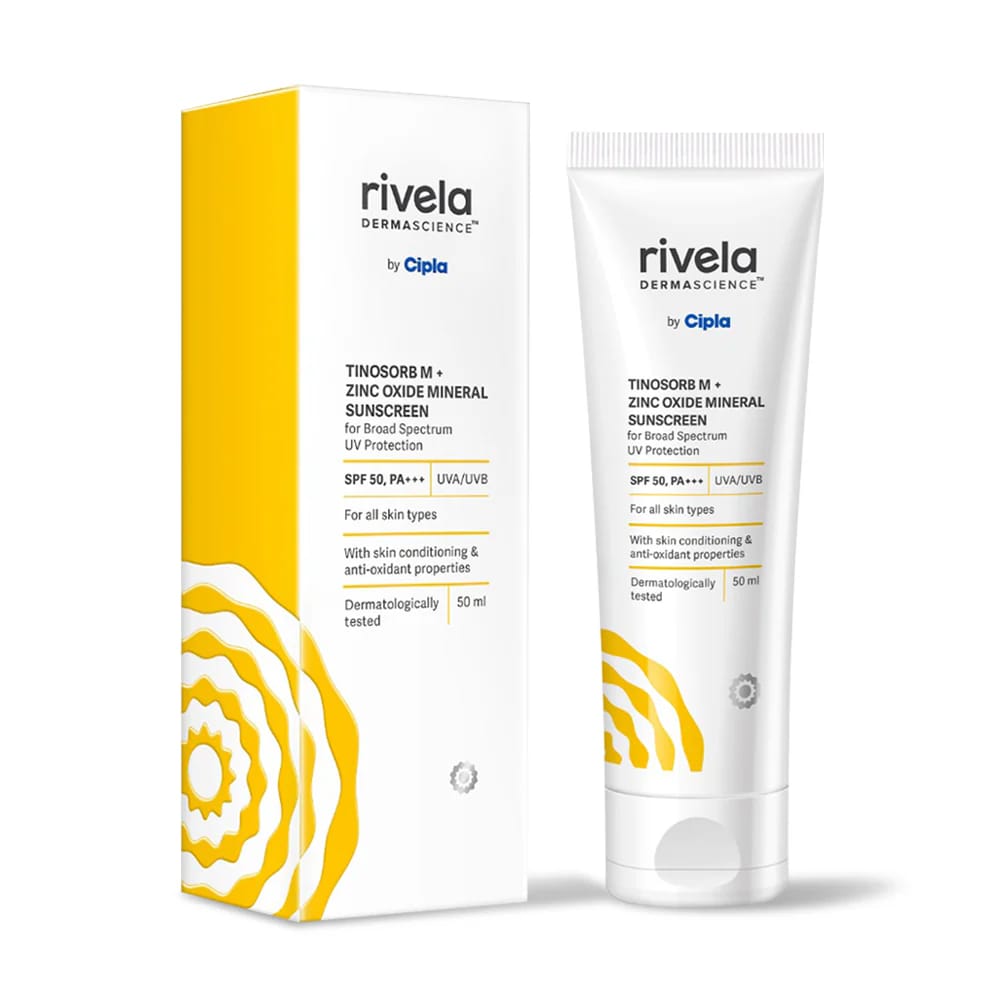 Rivela Dermascience Tinosorb M+Zinc Oxide Mineral Sunscreen Lotion SPF 50 PA +++ (50ml)