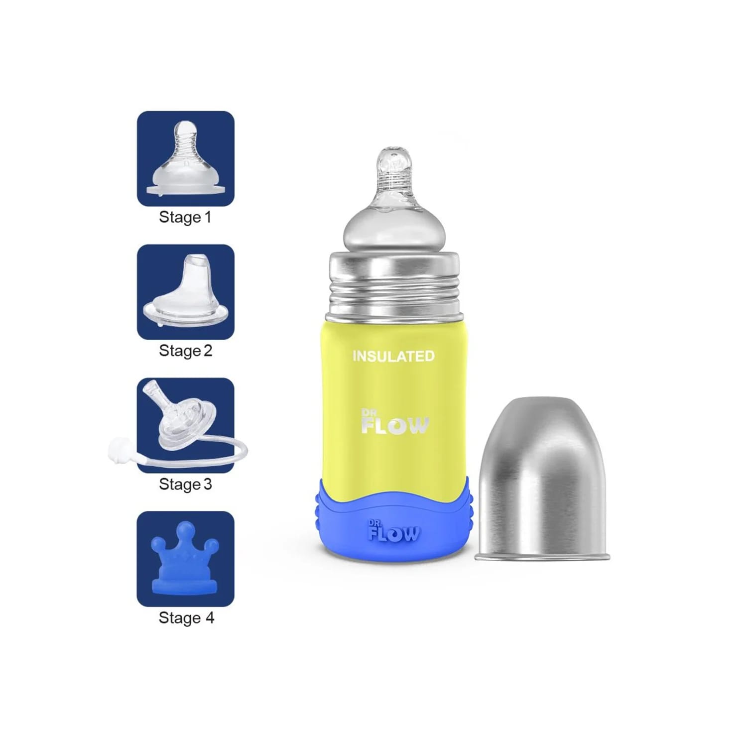 Dr. Flow Omega plus Insulated Stainless Steel Feeding Bottle (180ml)