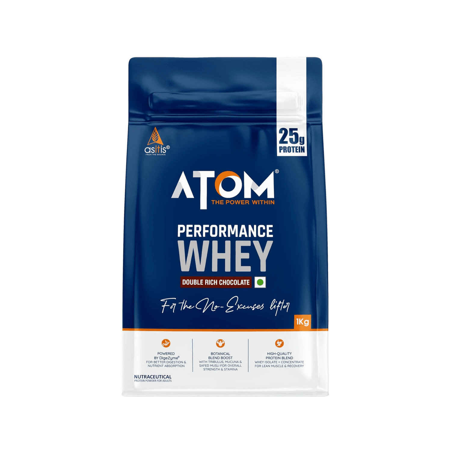 ASITIS Atom Performance Whey Protein Powder Double Rich Chocolate (1 Kg)