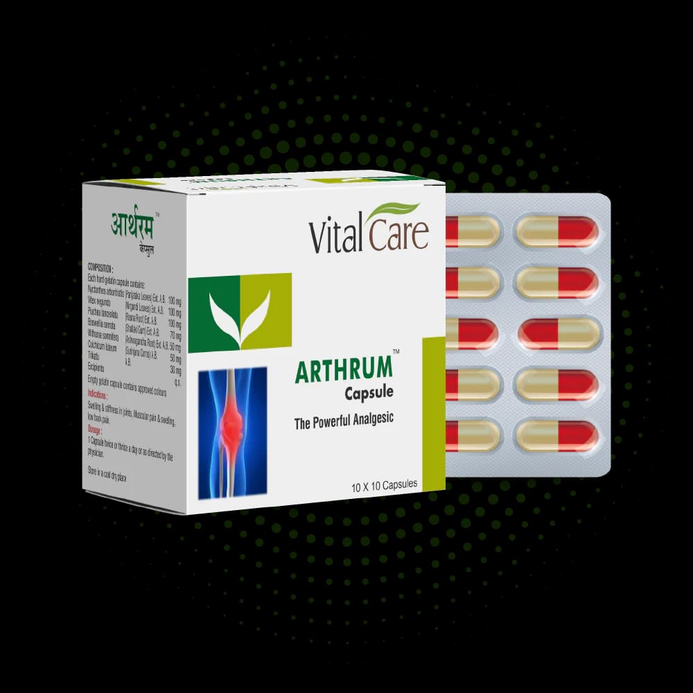 Vital Care Arthrum Capsule - An Ayurvedic Supplement for All Types of Pain (10x10 Capsules)