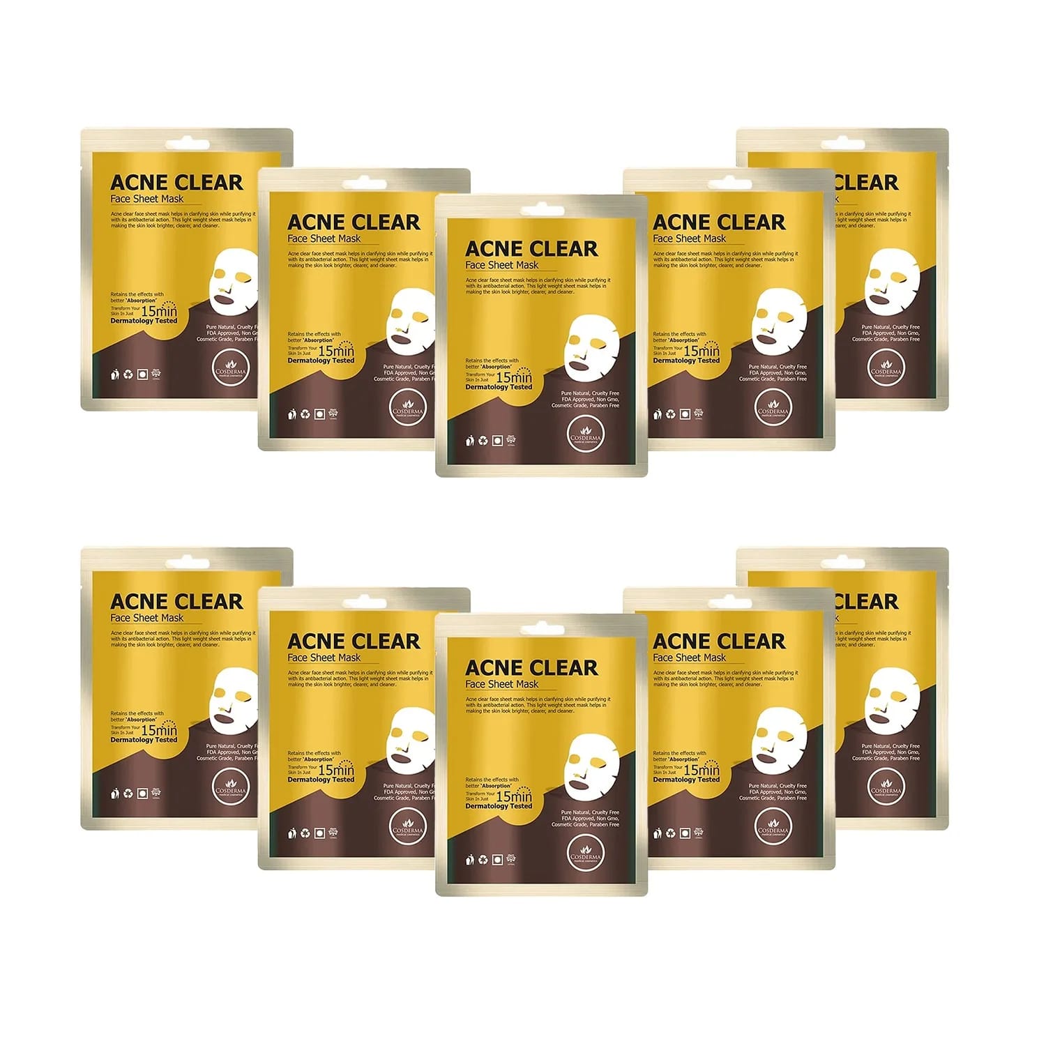 Cosderma Acne Clear Face Sheet Mask - 10 Sheets