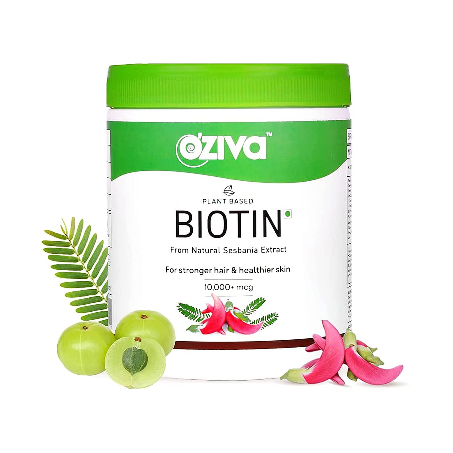 OZiva Plant-Based Biotin 10,000+ mcg (with Sesbania Agati, Bamboo Shoot, Amla & More), for Hair Growth & Hair Fall Control,125g