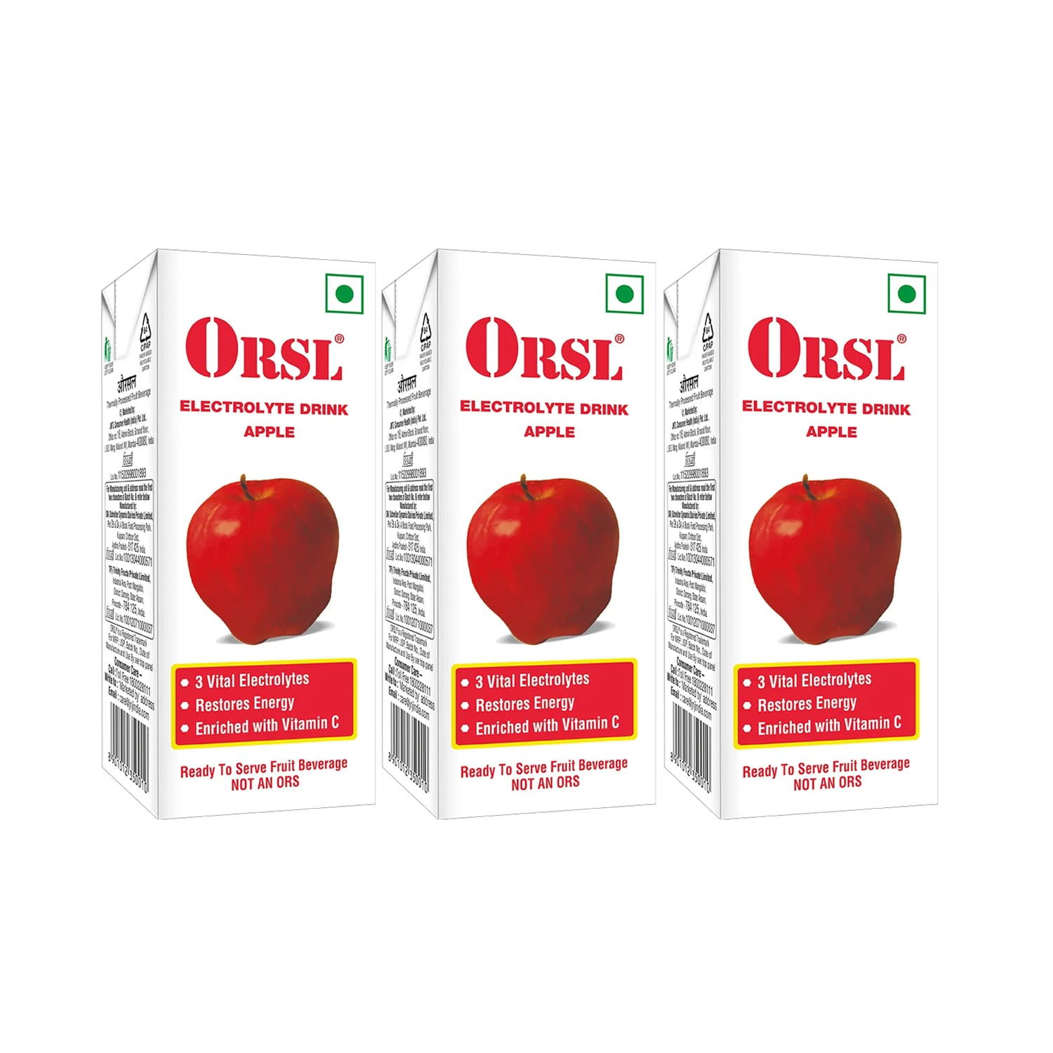 ORSL Plus Electrolyte Drink 200ml - Apple (Pack of 3)