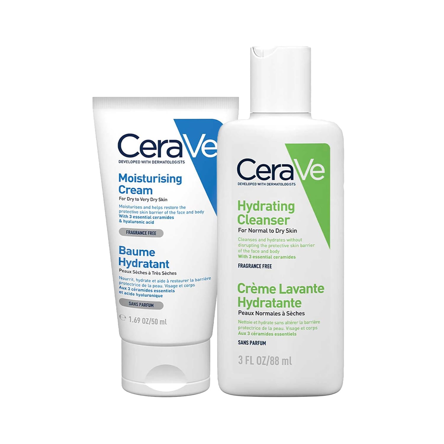 Combo of (CeraVe Moisturizing Cream 50ml + Cerave Hydrating Facial Cleanser for Normal to Dry Skin (Fragrance Free) “ 88ml )