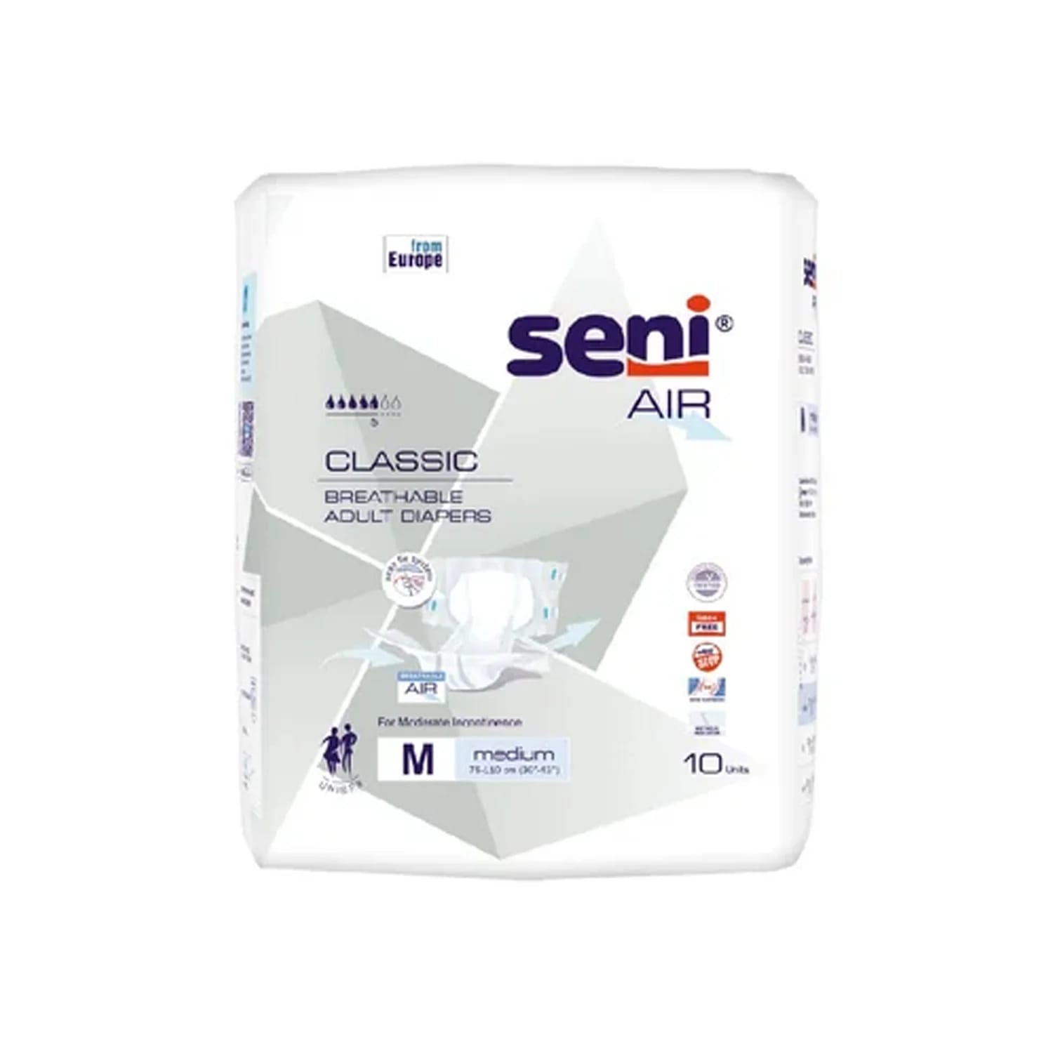 Seni Air Classic Skin Friendly / Breathable Adult Diapers Medium 75-110cm (10 Pieces)