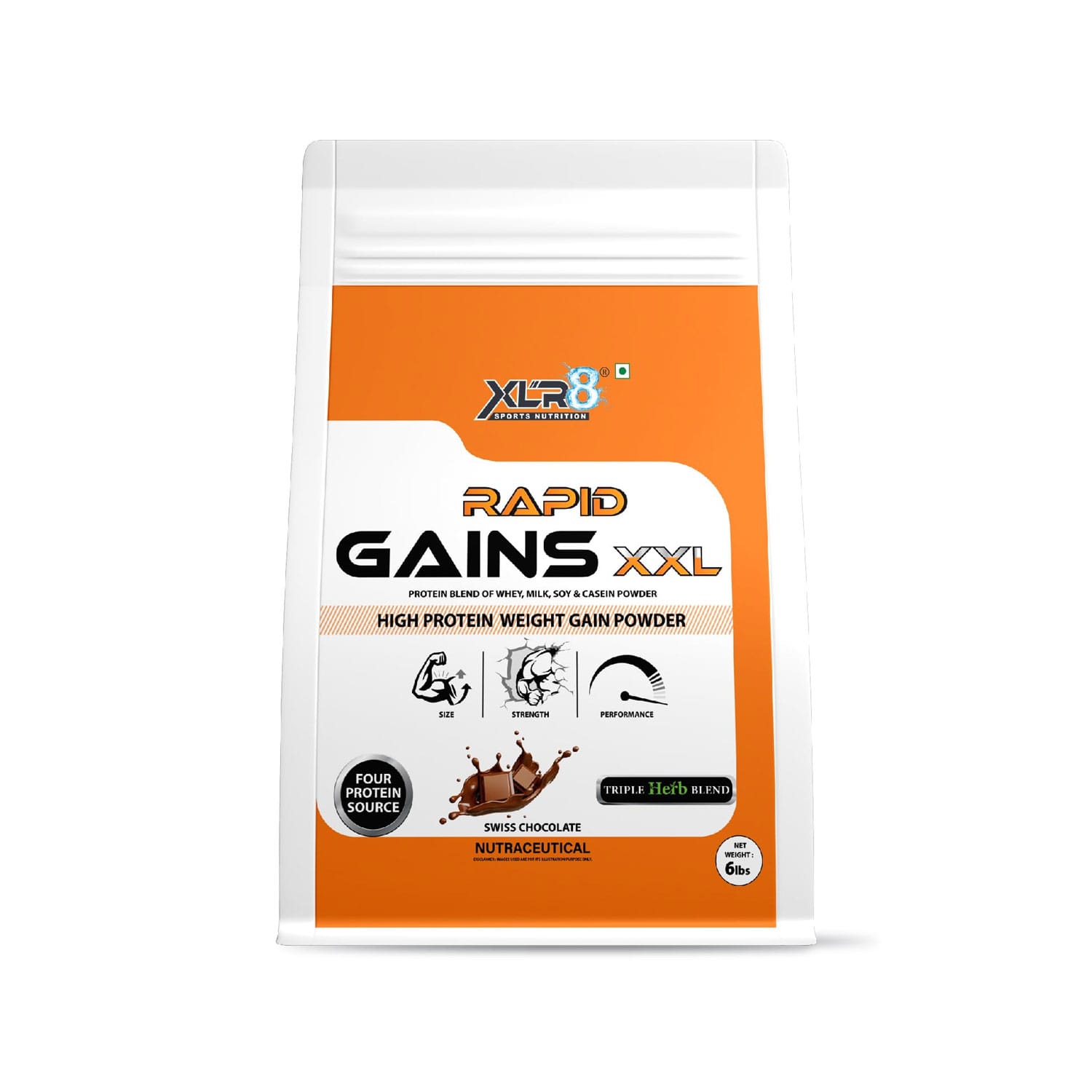 XLR8 Rapid Gains XXL High Protein Weight Gain Powder Swiss Chocolate Flavour 6lbs