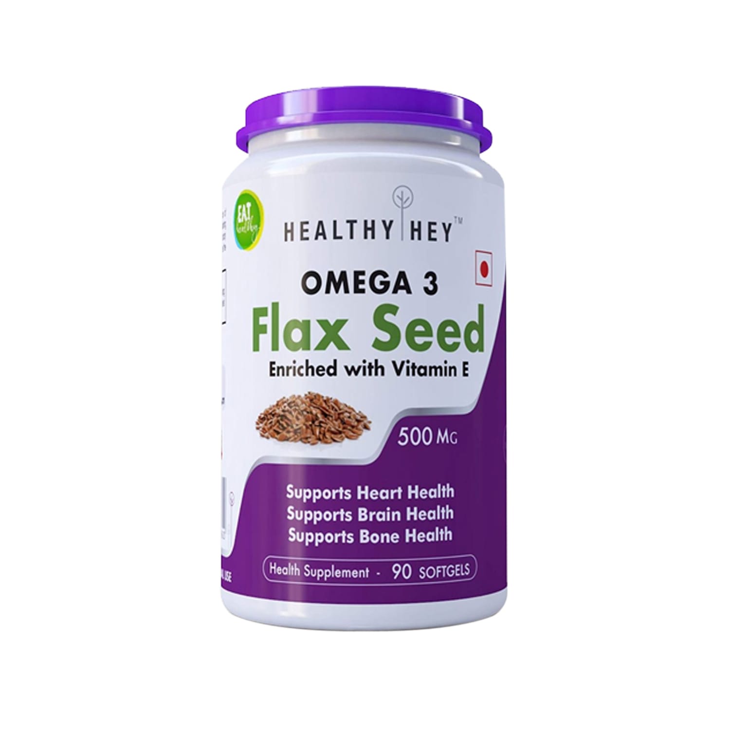 Healthy Hey omega 3 flaxseed Oil with Vitamin E Omega-3 90 Softgels 500 mg