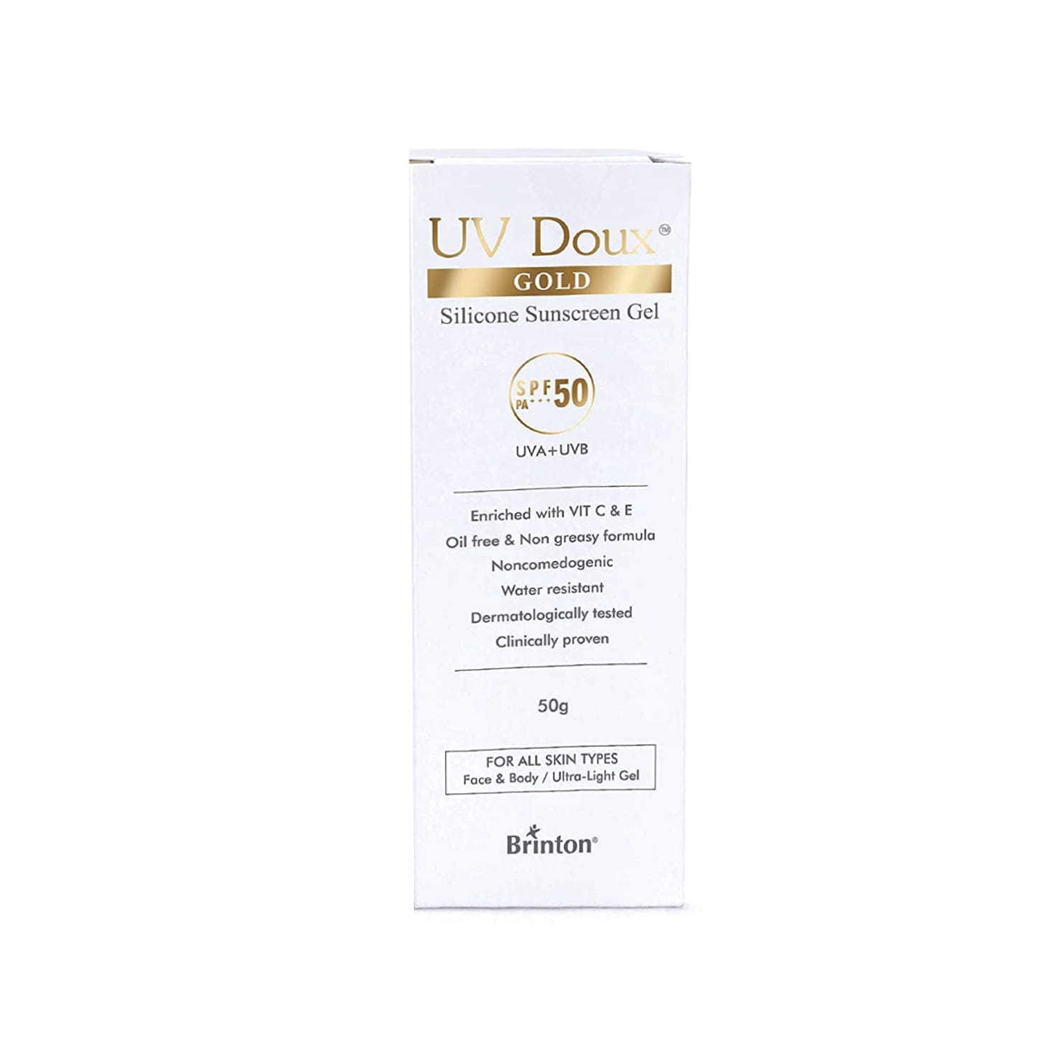 UV Doux Gold Silicone Sunscreen Gel SPF 50 PA+++ – 50gm