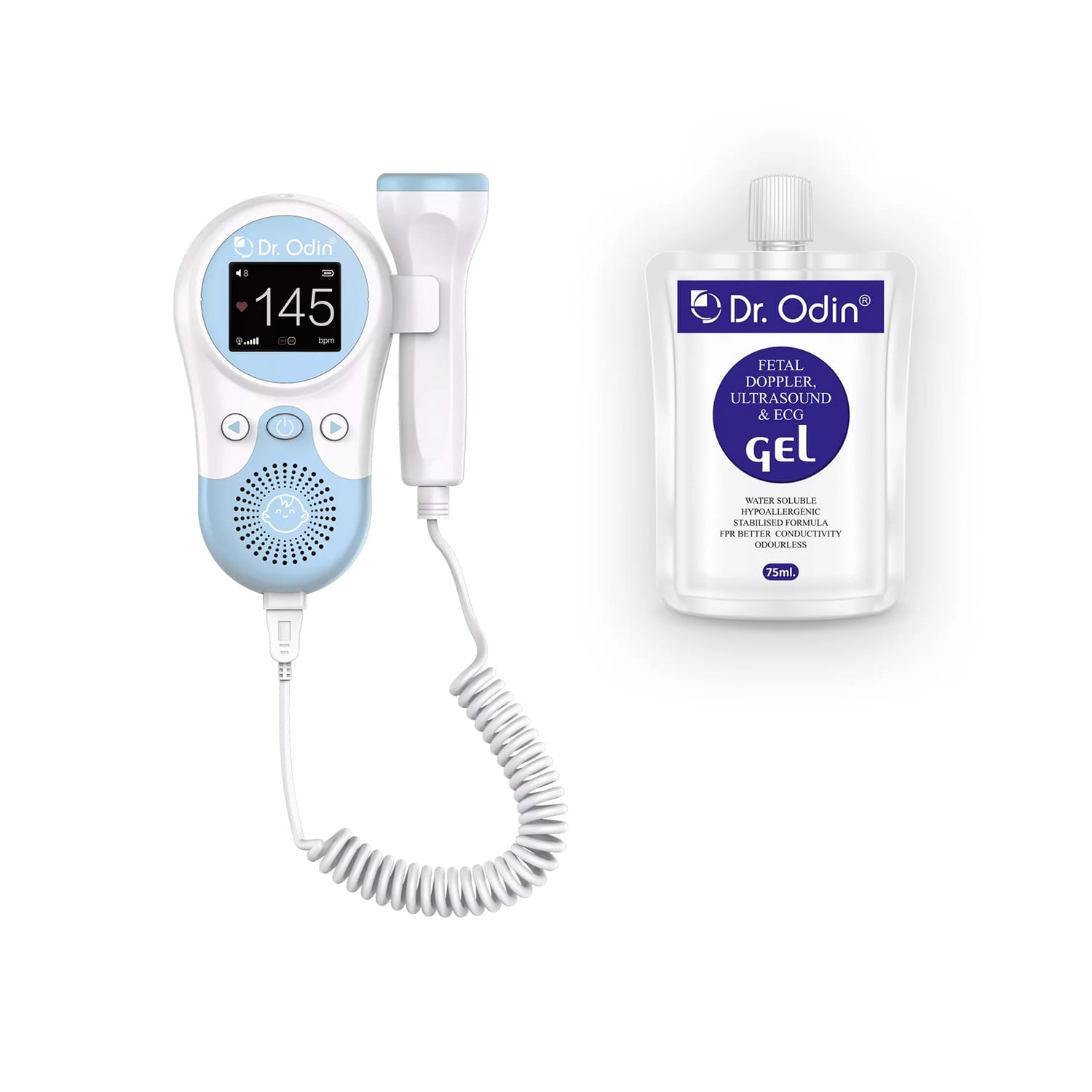 Dr.Odin Fetal Doppler OFD102 Professional Portable Baby Heart Beat Sound Monitor with Ultrasound Gel White
