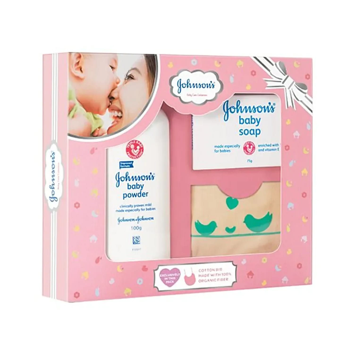 Johnson's Baby Care Collection with Organic Cotton Bib (Mini Pink)