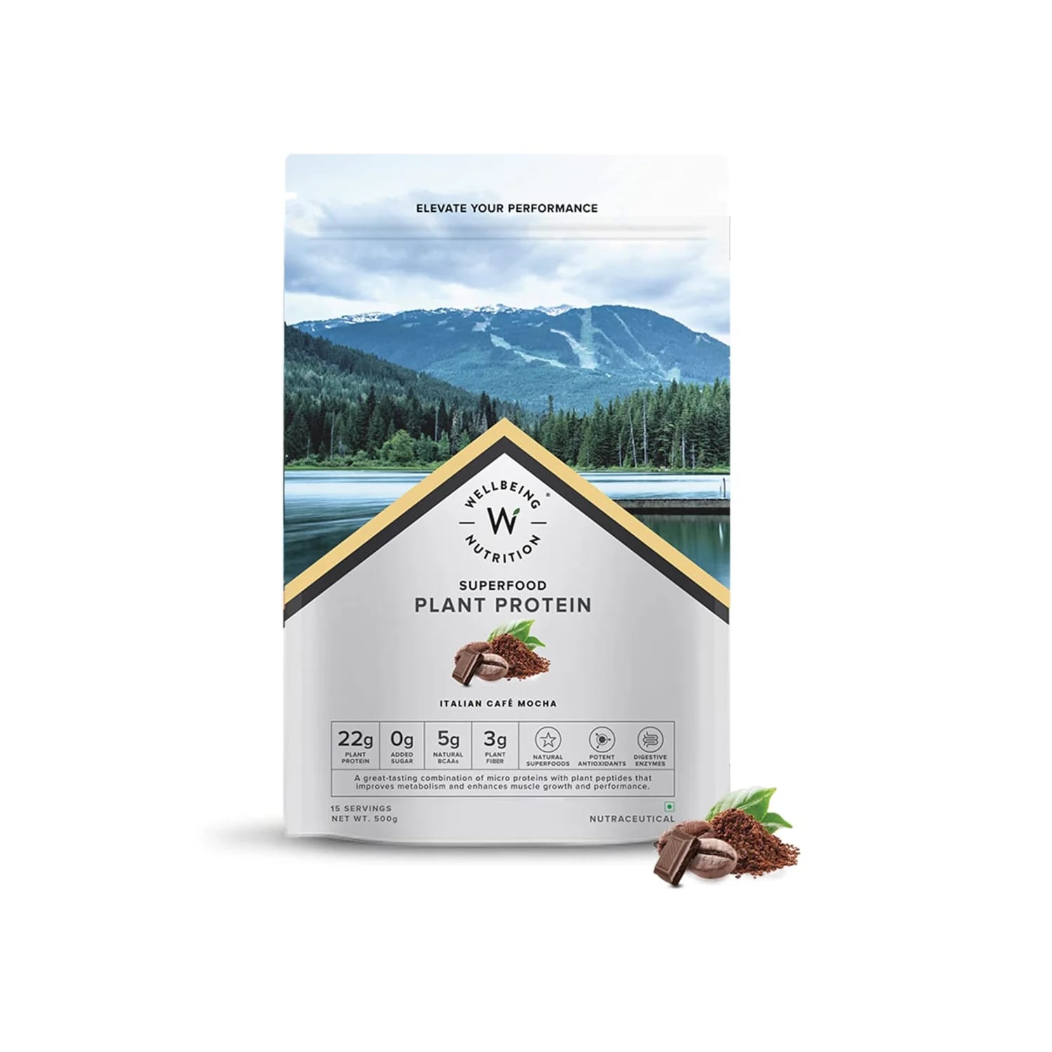 Wellbeing Nutrition Superfood Plant Protein Powder Italian Cafe Mocha Flavour 500g