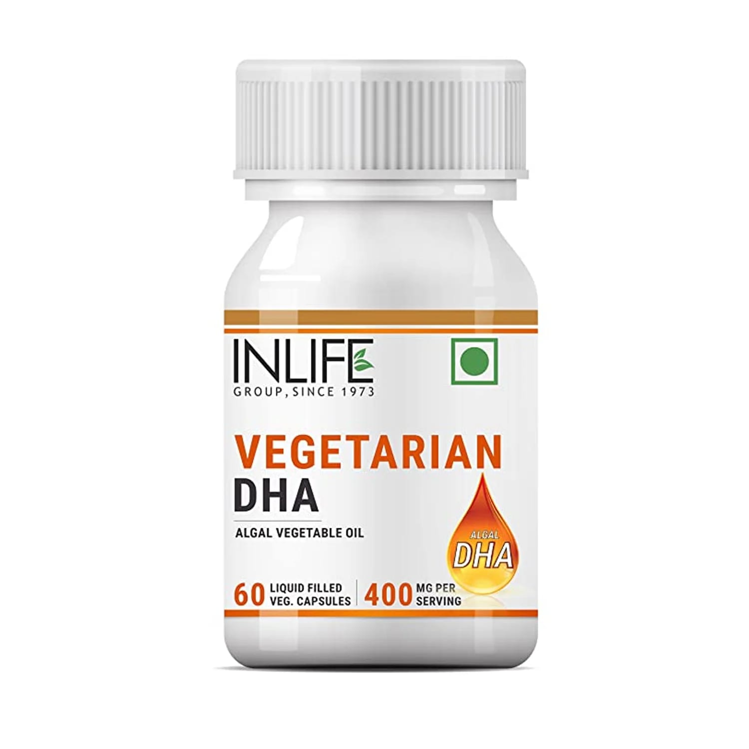 INLIFE Plant Based Vegan Omega 3 DHA & Algal Oil 400 mg - 60 Vegetarian Capsules (Pack of 1)