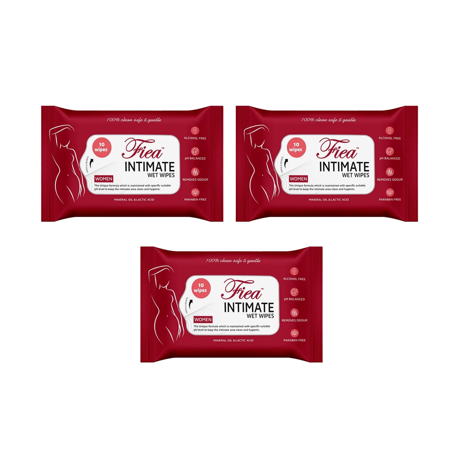 Fiea Intimate Wet Wipes for Women 10 Nos (Pack of 3)
