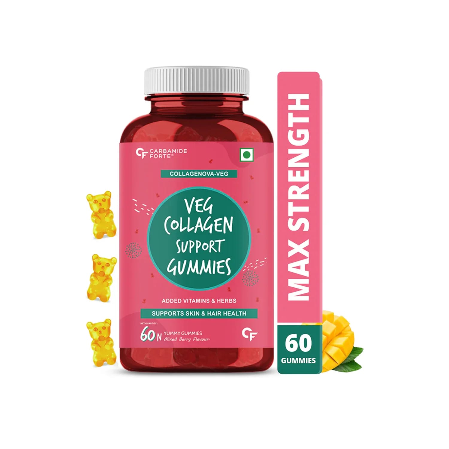 Carbamide Forte Veg Collagen Support Gummies For Skin & Hair Health (60 Nos)