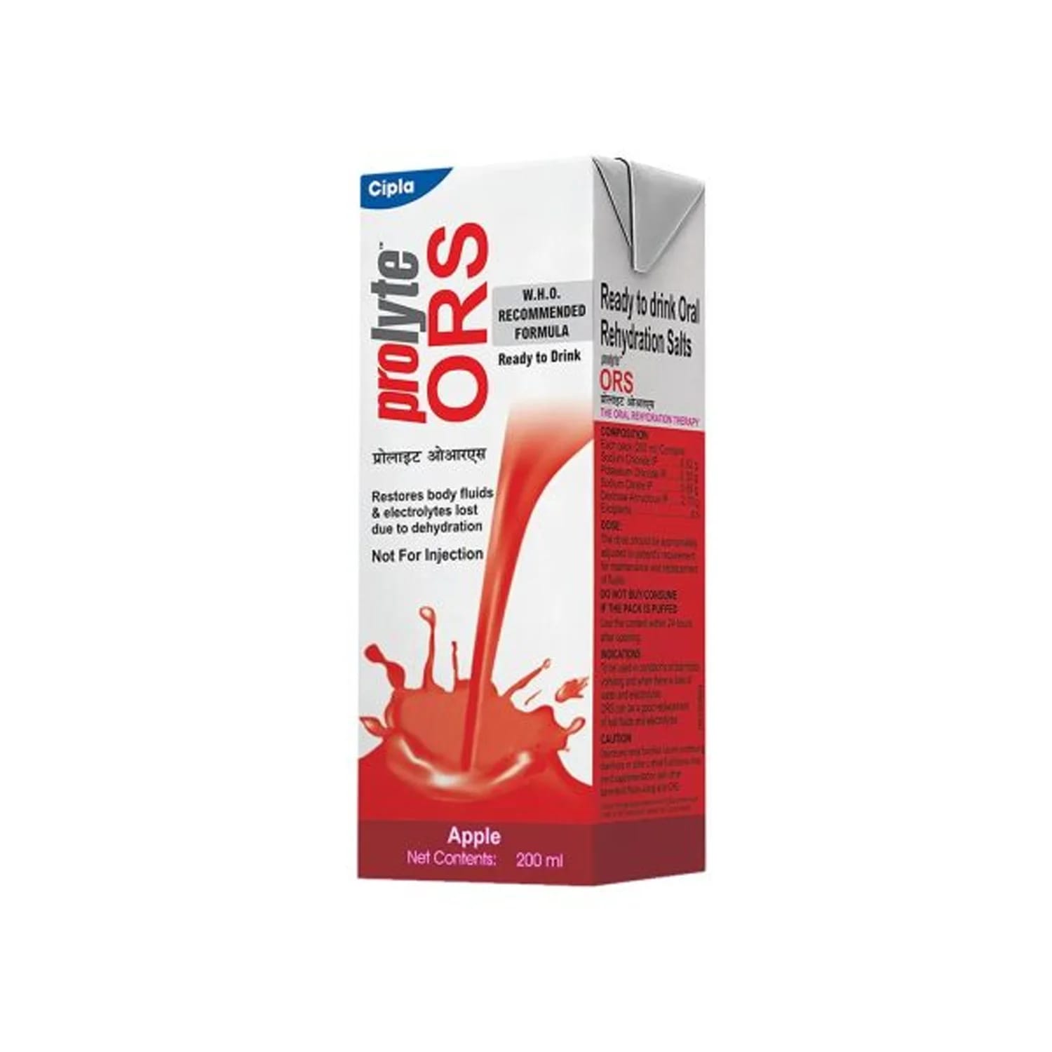 Cipla Prolyte ORS Ready to Drink Oral Rehydration Salts - Apple Flavour 200ml