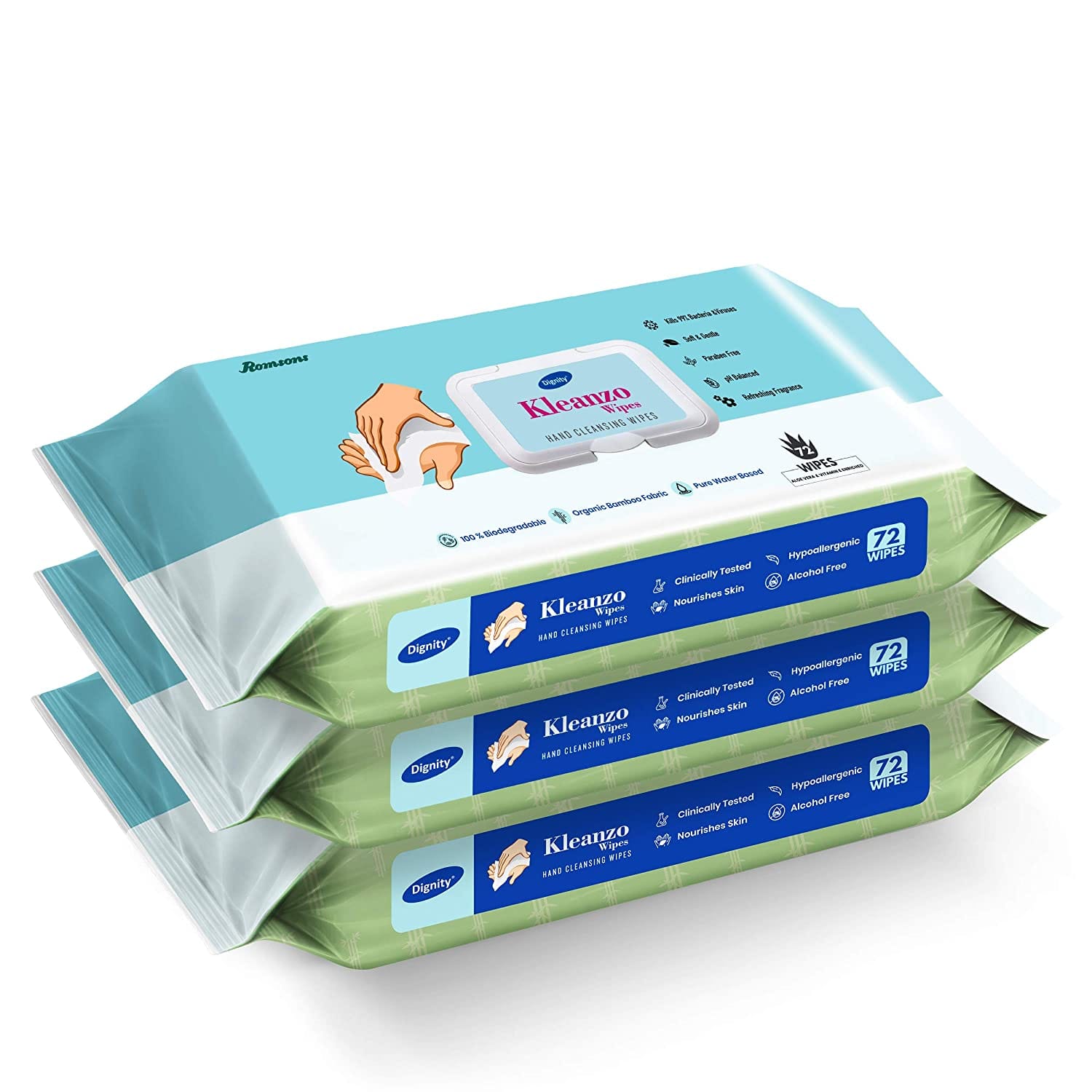 Romsons- Dignity Kleanzo Hand Cleansing Wipes (Pack of 72 wipes)