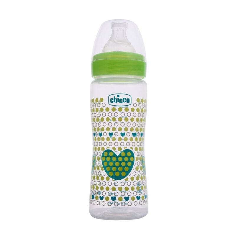 Chicco Well Being Feeding Bottle And Teats- Fast Flow-330ml - Green