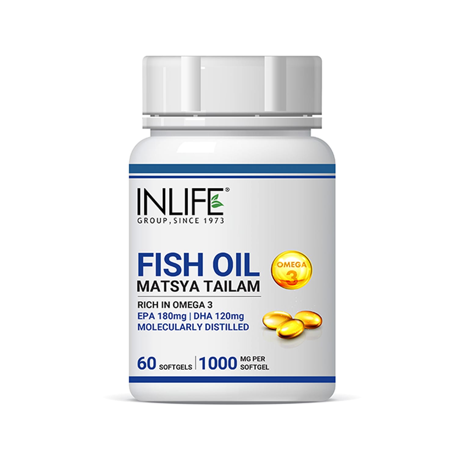 Inlife Fish Oil Capsules Omega 3 1000mg for Men Women - 60 Softgels