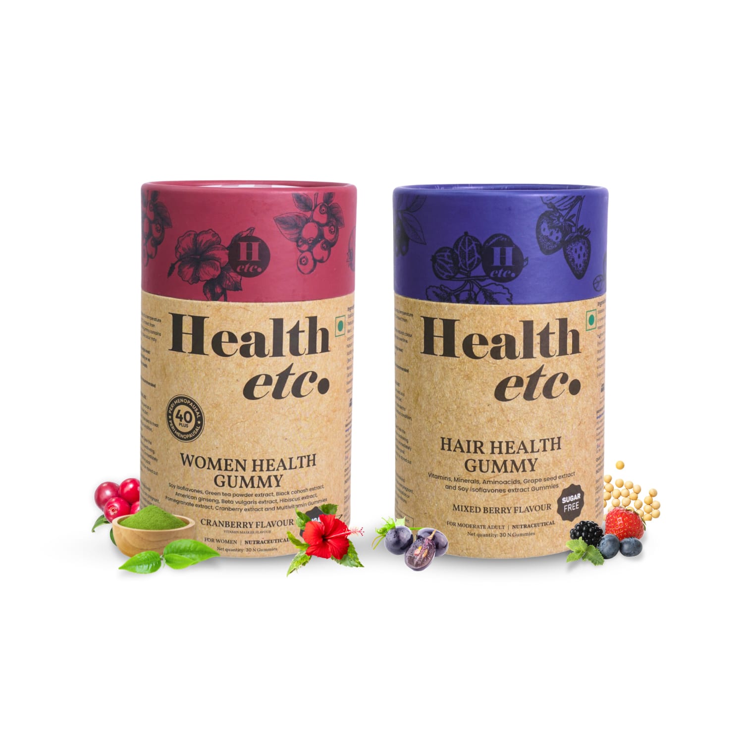 Health etc Women Health and Hair Health Gummies for Perimenopausal Hair Fall Control (Combo Pack)