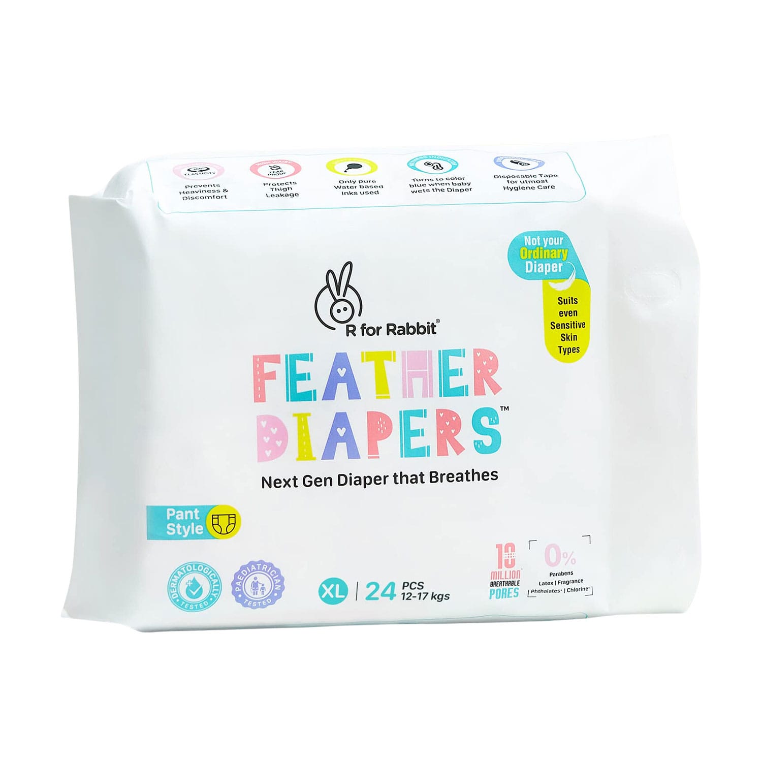 R for Rabbit Feather Pant Style Diapers (Fits Baby from 12 to 17 Kg Weight) XL - 24 Pieces