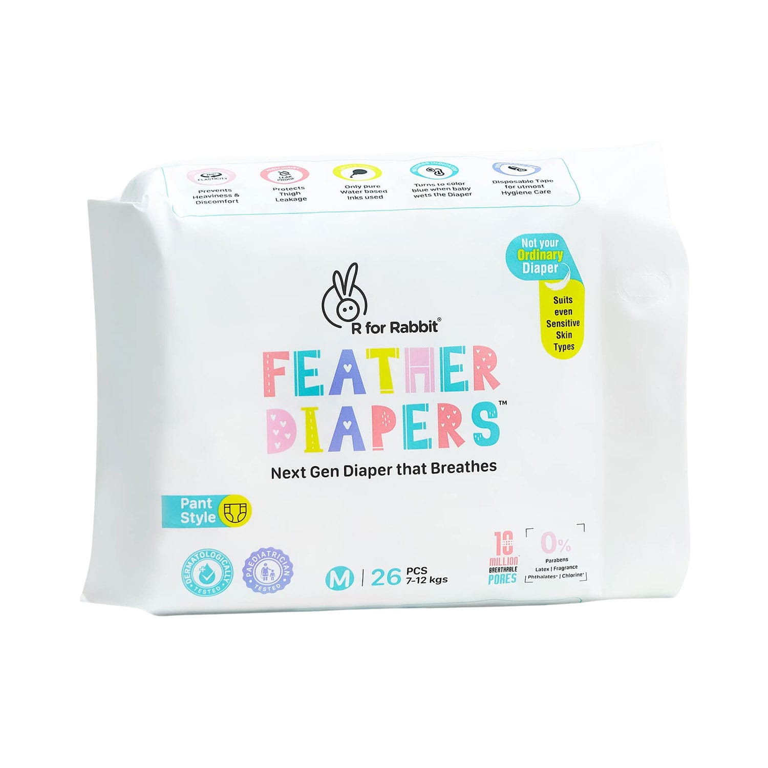 R for Rabbit Feather Pant Style Diapers (Fits Baby from 7 to 12 Kg Weight) Medium - 26 Pieces